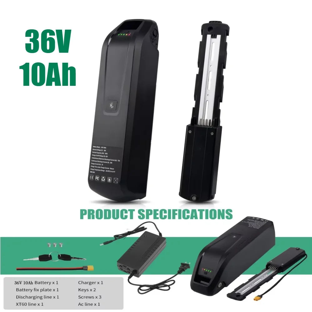36V 48V 52V Hailong Ebike Battery with Charger Full Capacity 10Ah 15Ah 20Ah Powerful 18650 Lithium Battery Pack Free Shipping