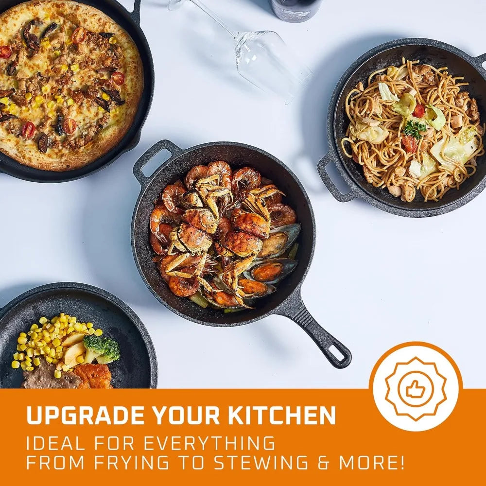 Pan Cooking Set - Cast iron skillet and square baking pan with lid - Outdoor camping cookware