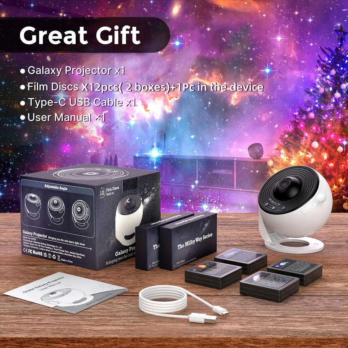 13 In 1 Galaxy Ultral Star Projector HD Image Area LED Night Light, 13 Film Discs,360° Rotate 1/2h Timer for Kids&Adults Bedroom