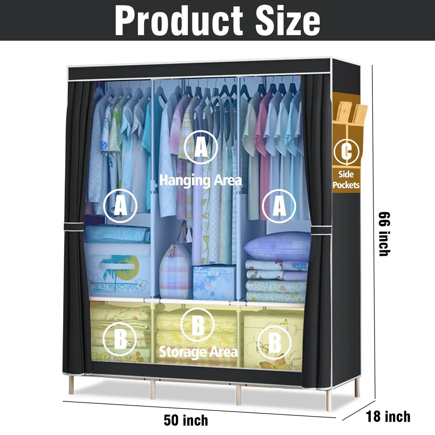 Folded Closet Wardrobe Organizer Storage Rack Dustproof Nonwoven Fabric