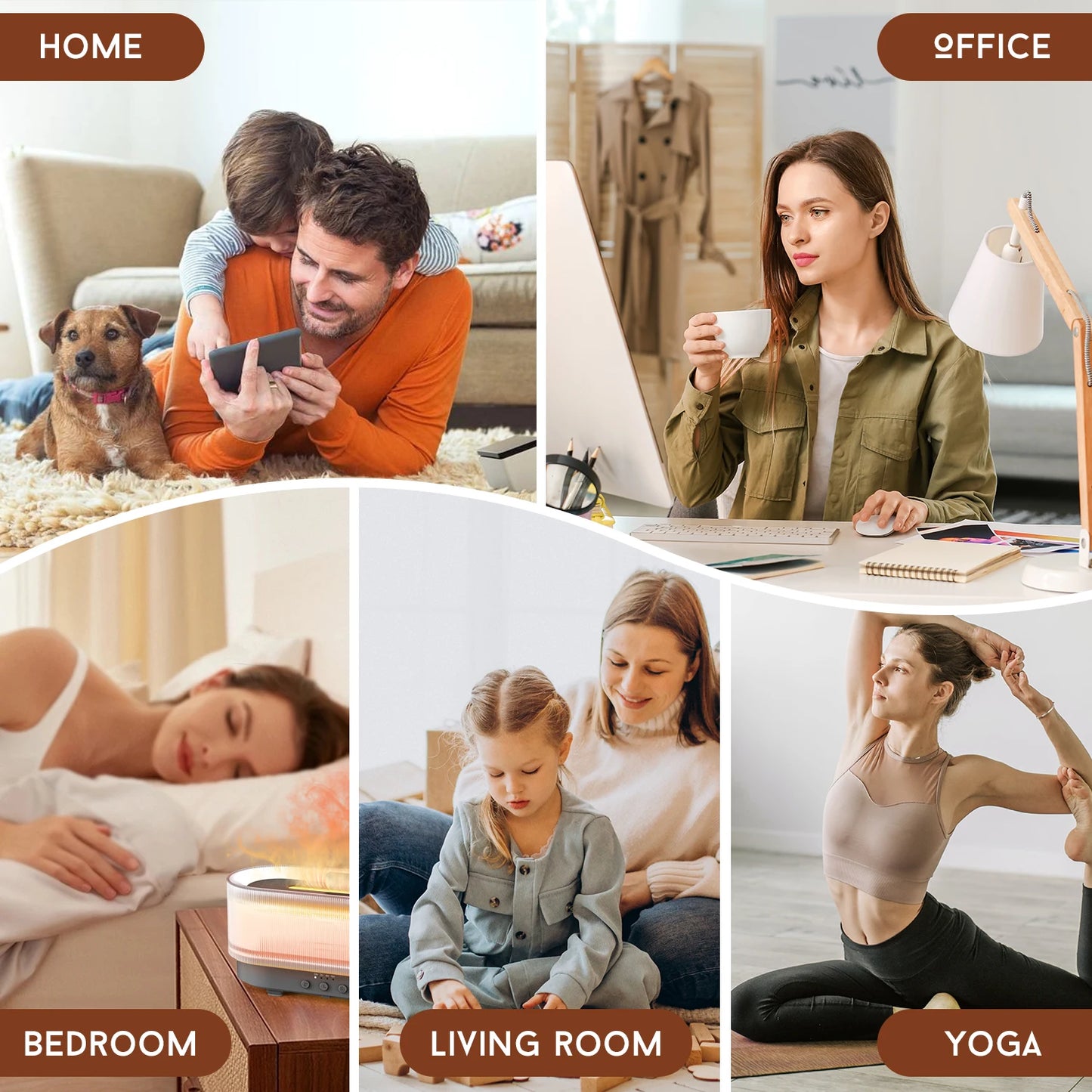 Sejoy Air Humidifier Essential Oils Humidifiers Home Aroma Humidifier Flame Automatic Fragrance Diffuser With LED Light