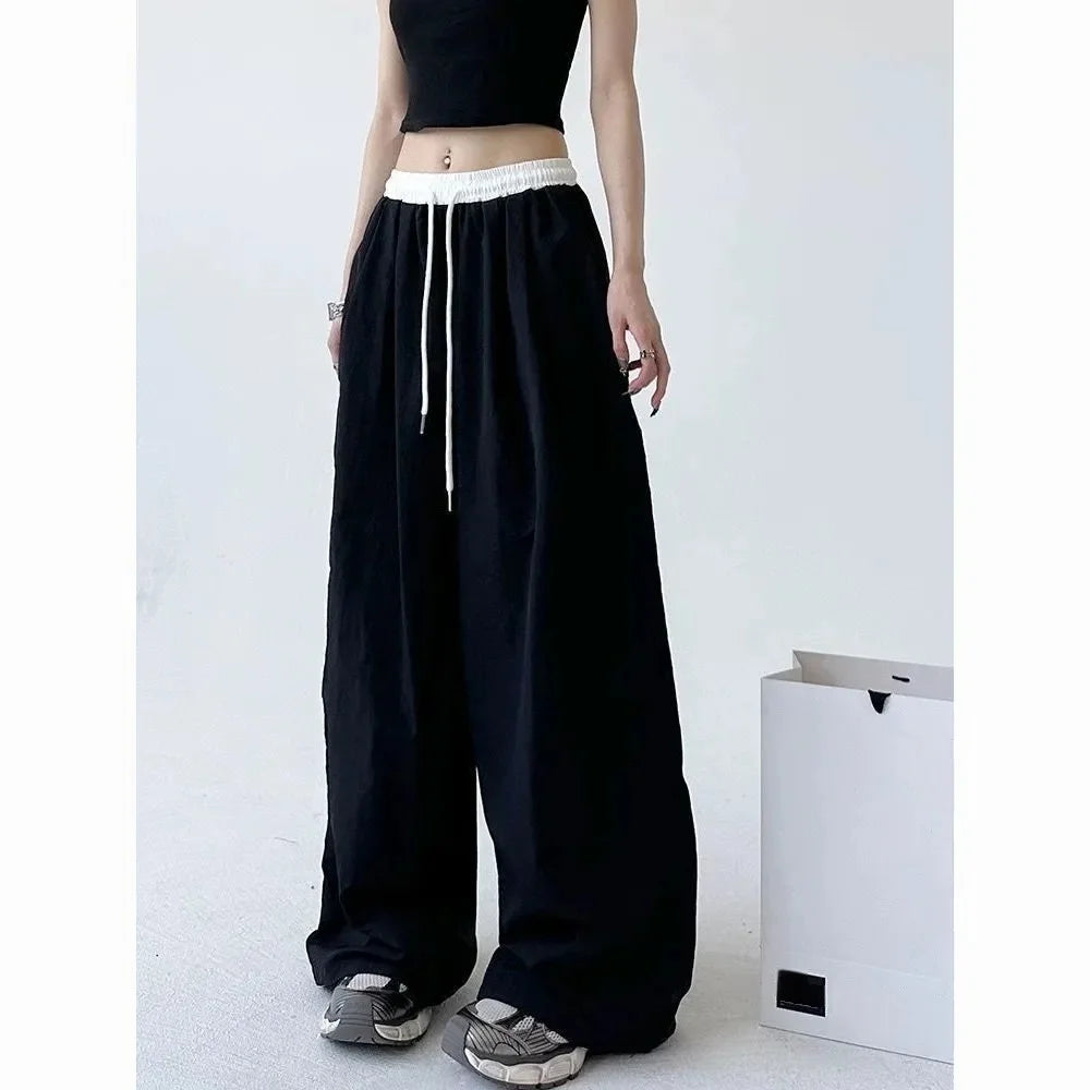 High Street Women's Wide Leg Pants Drawstring Y2K Gothic Hip Hop Lady's Cargo Pants Hotsweet Matching Female Trousers Summer New