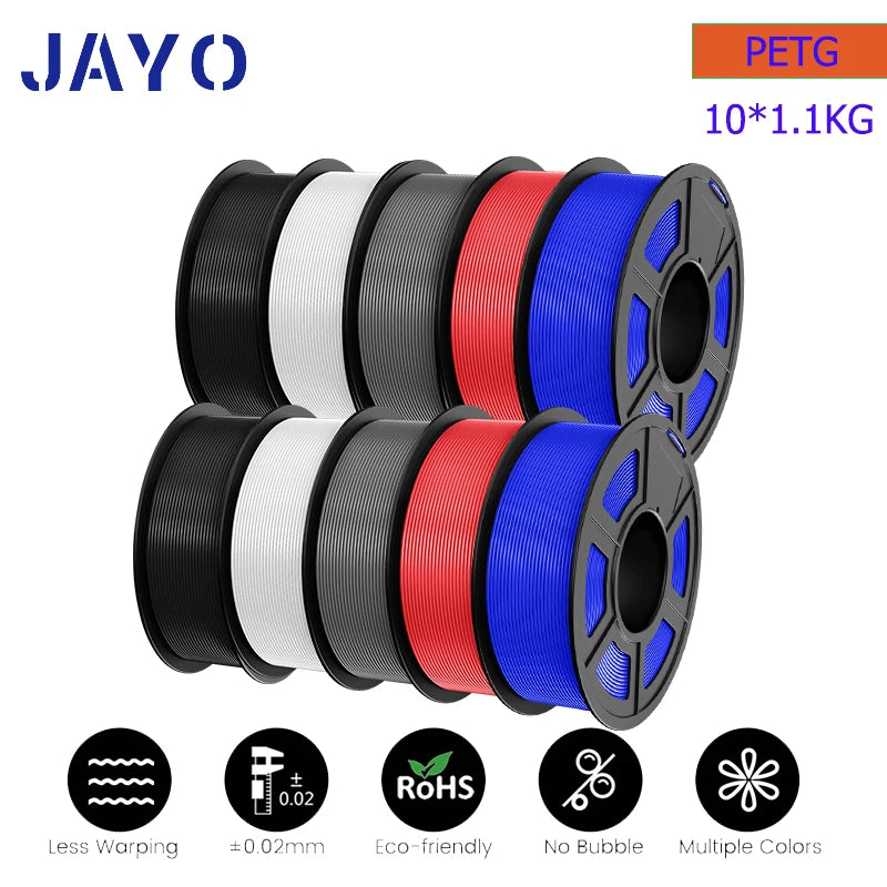 JAYO 10Rolls petg Filament 175mm 3d printing no bubbles no drawing smooth multiple colors optional for 3D printing 1.1kg/1roll