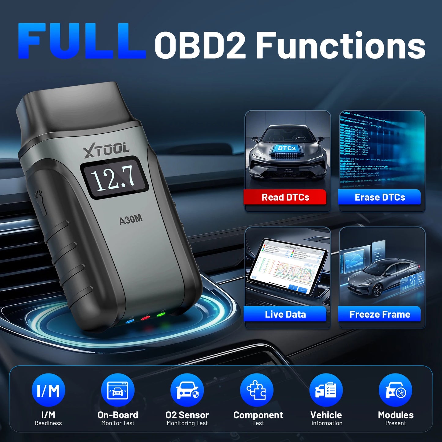 XTOOL A30M Full System Diagnostic Tool Bidirectional OBD2 Scanner Auto Scan Multi-language with 26+Reset Lifetime Free Update