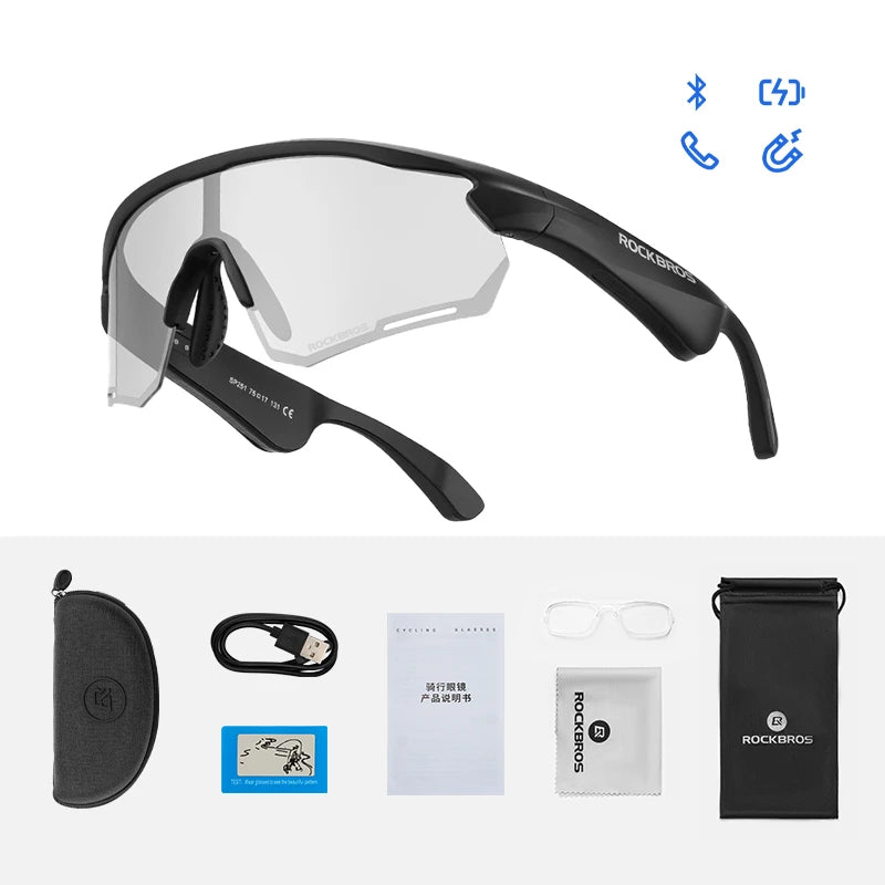 ROCKBROS Cycling Glasses Wireless Bluetooth 5.2 Polarized Sunglasses Headset Telephone Driving MP3 Riding Eyewear UV400 Goggles
