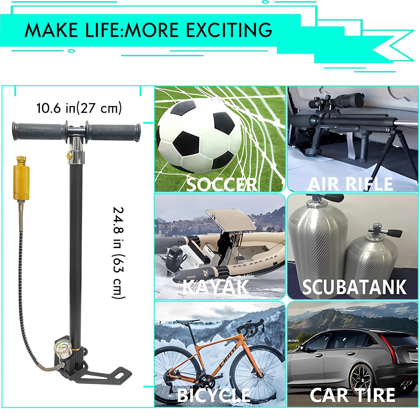 NUOGE 4 Stage 30mpa 4500Psi PCP Hand Pump High Pressure Operated HPA Tank Hunting Car Bicycle