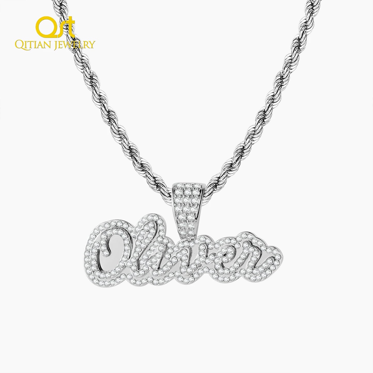 Personalized Iced Out Necklace With Name For Women Custom Double Crystal Name Necklaces Stainless Steel Chain Pendant Jewelry