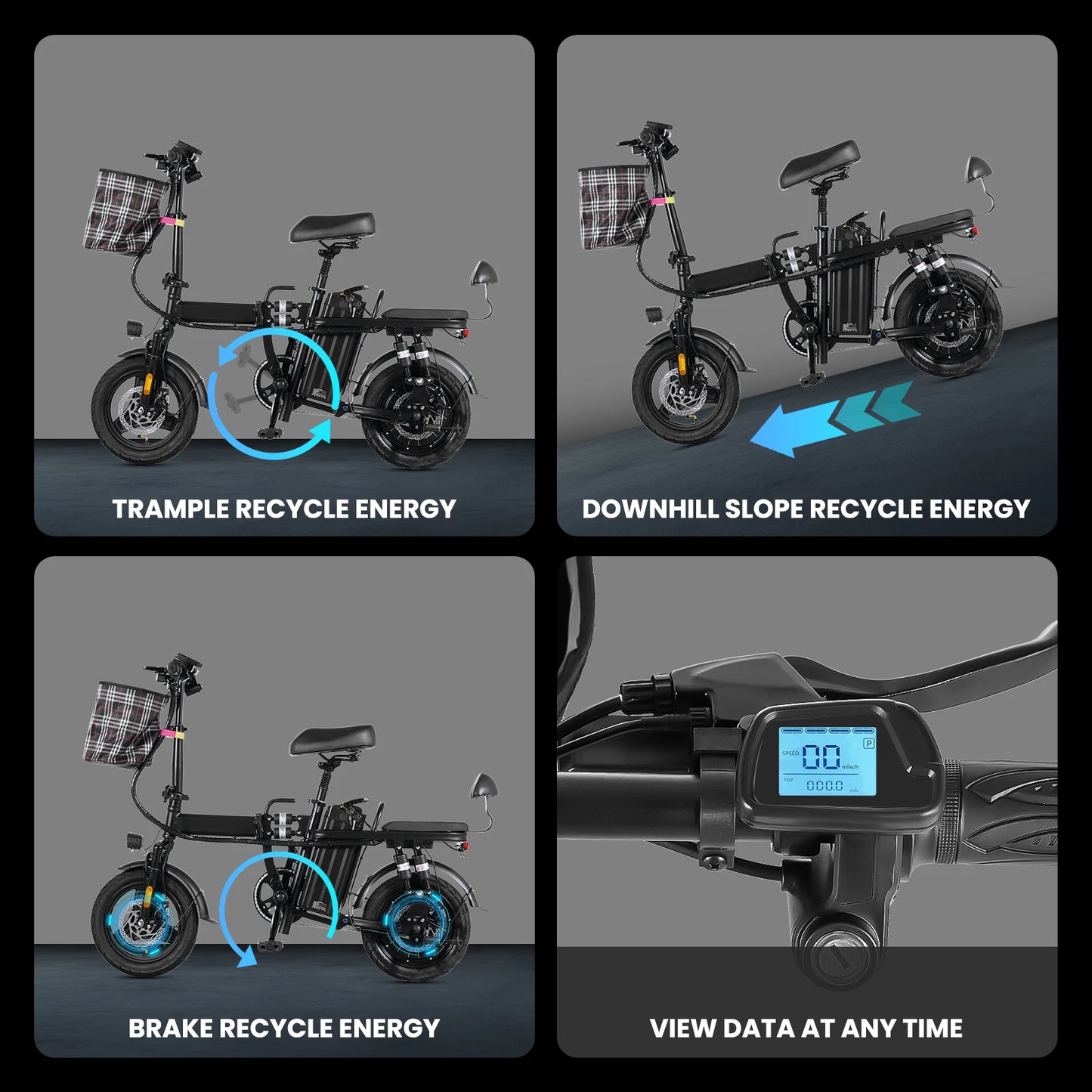 Electric Bike For Adults 20MPH Full Shock Absorption Comfortable Riding 48V  Folding Ebike 14'' City Commuter E Bike