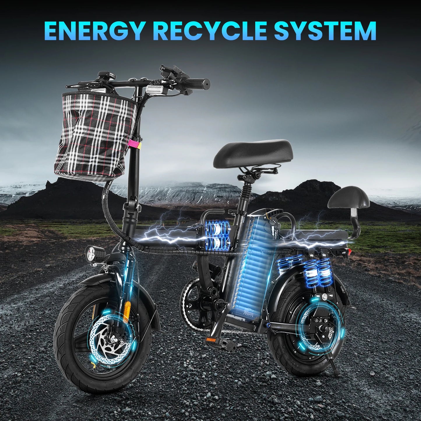 Electric Bike For Adults 20MPH Full Shock Absorption Comfortable Riding 48V  Folding Ebike 14'' City Commuter E Bike