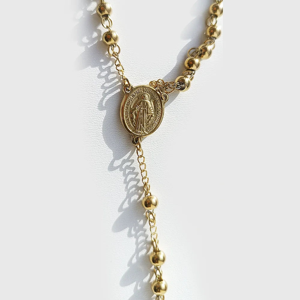 Italian 925 Sterling Silver or 18K Gold Plated Rosary Bead Cross Y Necklace Chain for Women