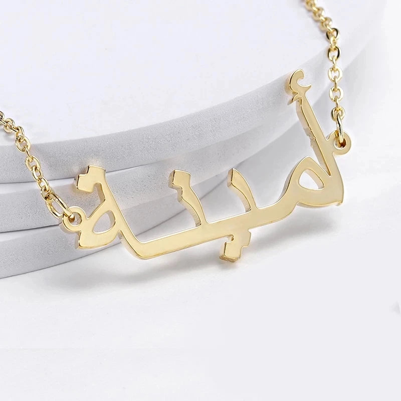 Qitian Arabic Name Necklace Personalized Nameplated Name Necklaces Stainless Steel Custom Arabic Pendants Women Choker Bijoux