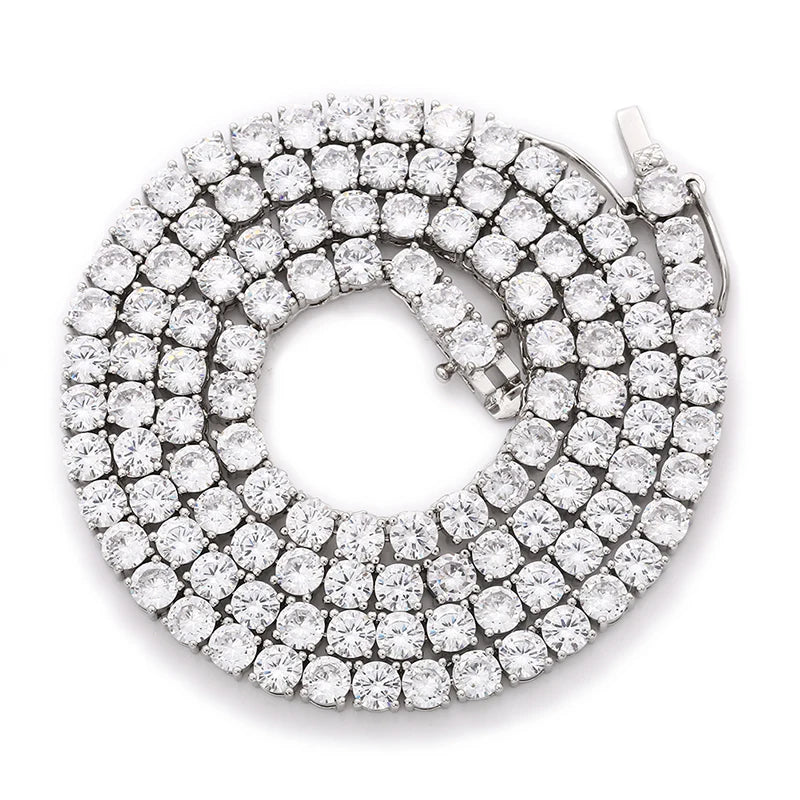 4mm 5mm 6mm Width Fashion Copper Iced Out Cubic Zircon Tennis Chain Necklace Rose Gold Silver Color Wholesale Drop Shipping