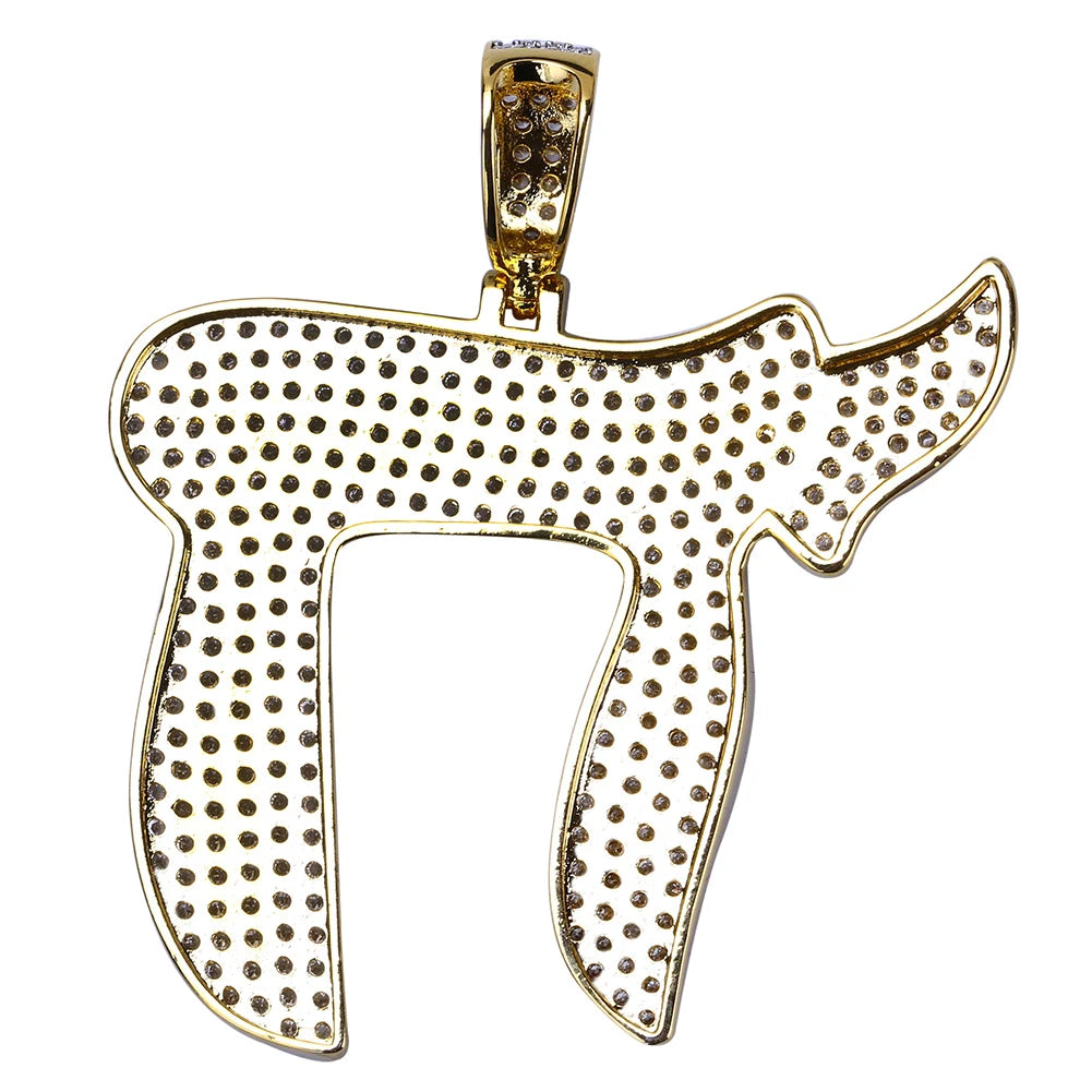 TOPGRILLZ Gold Color Plated Iced Out Micro Pave CZ Stone Jewish Symbol Chai Charms Pendant Necklace Hip Hop For Men Women