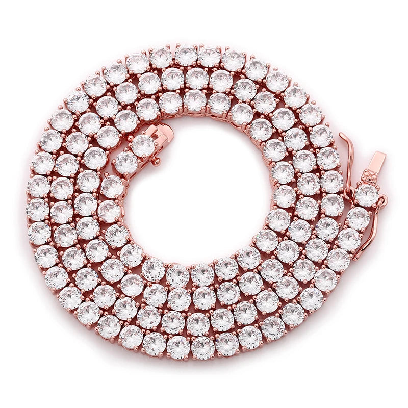 4mm 5mm 6mm Width Fashion Copper Iced Out Cubic Zircon Tennis Chain Necklace Rose Gold Silver Color Wholesale Drop Shipping