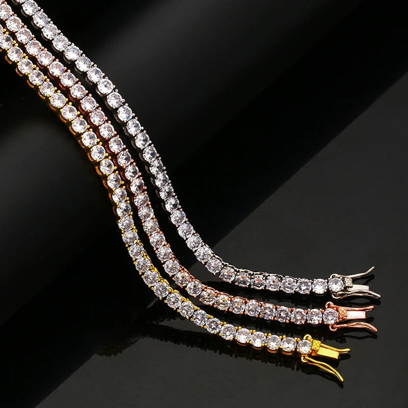 4mm 5mm 6mm Width Fashion Copper Iced Out Cubic Zircon Tennis Chain Necklace Rose Gold Silver Color Wholesale Drop Shipping