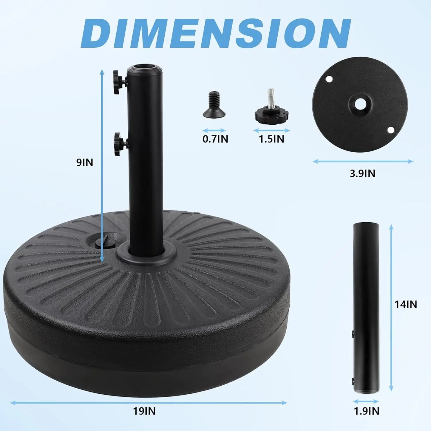 44BLS Outdoor Furniture Weighted Base - Adjustable Anti-Wind Sand/Water Fillable Anchor Stand for Patio Umbrella-Black