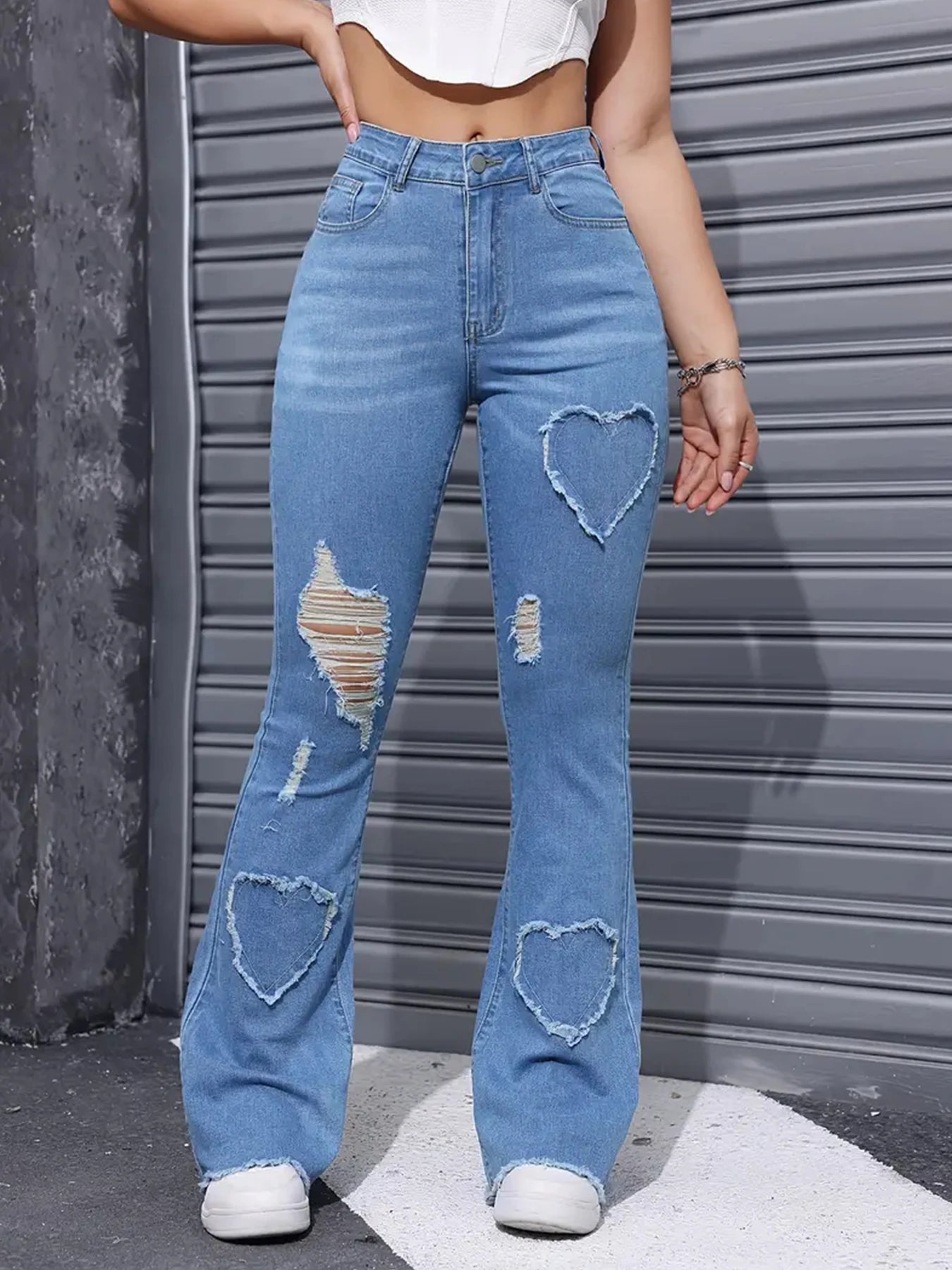2025 Women's New Distressed Jeans, Embroidered Patch Fabric, High Elasticity, Fashionable and Versatile, Comfortable Denim for Women