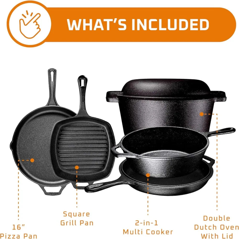 Pan Cooking Set - Cast iron skillet and square baking pan with lid - Outdoor camping cookware