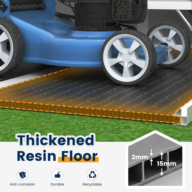 8x10 FT Outdoor Resin Storage Shed with Floor and Lockable Door for Garden Tools and Bikes