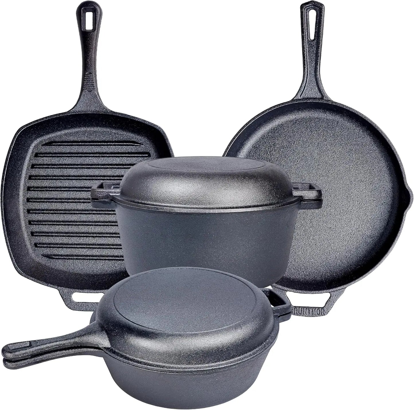 Pan Cooking Set - Cast iron skillet and square baking pan with lid - Outdoor camping cookware