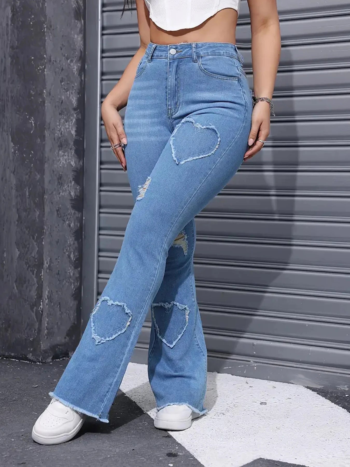 2025 Women's New Distressed Jeans, Embroidered Patch Fabric, High Elasticity, Fashionable and Versatile, Comfortable Denim for Women