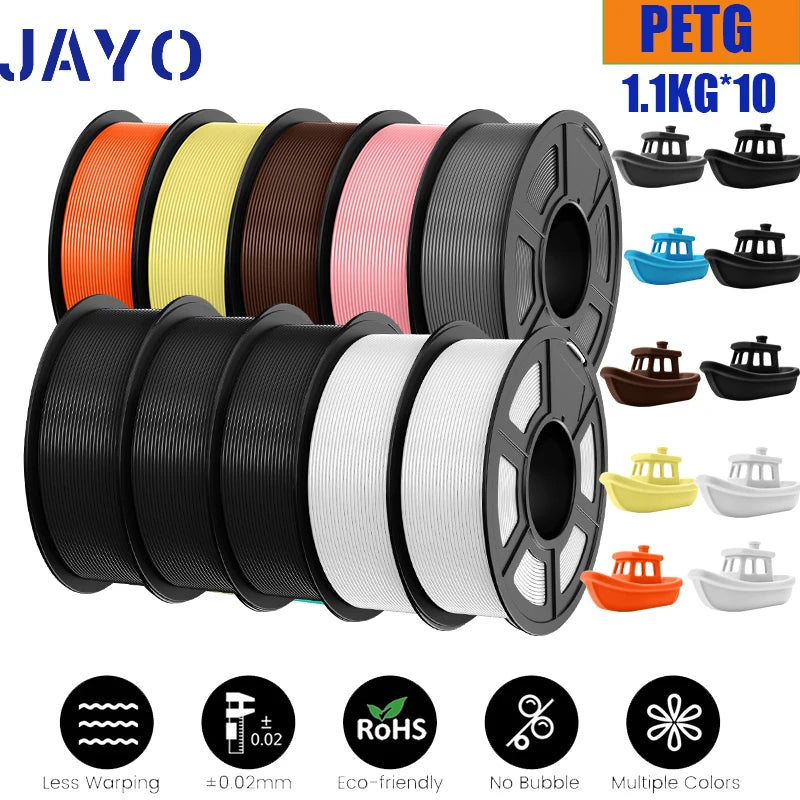 JAYO 10Rolls petg Filament 175mm 3d printing no bubbles no drawing smooth multiple colors optional for 3D printing 1.1kg/1roll