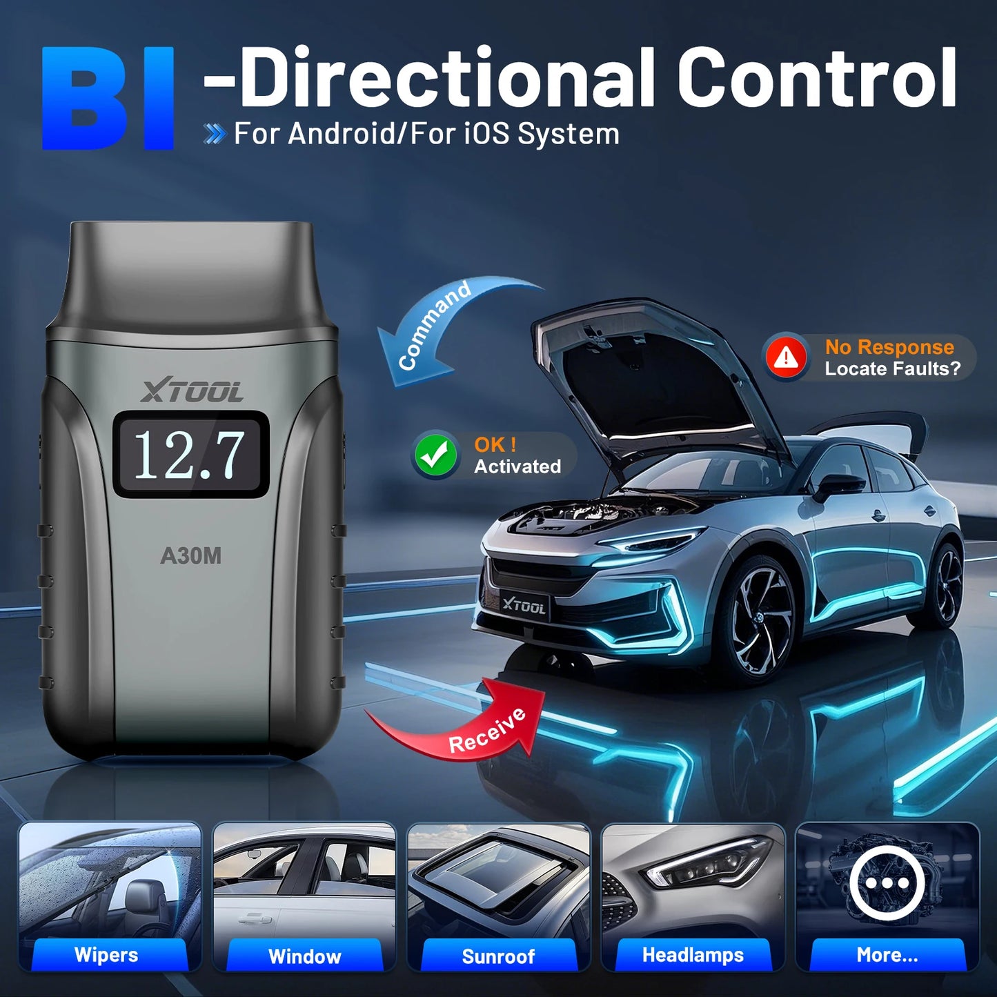 XTOOL A30M Full System Diagnostic Tool Bidirectional OBD2 Scanner Auto Scan Multi-language with 26+Reset Lifetime Free Update
