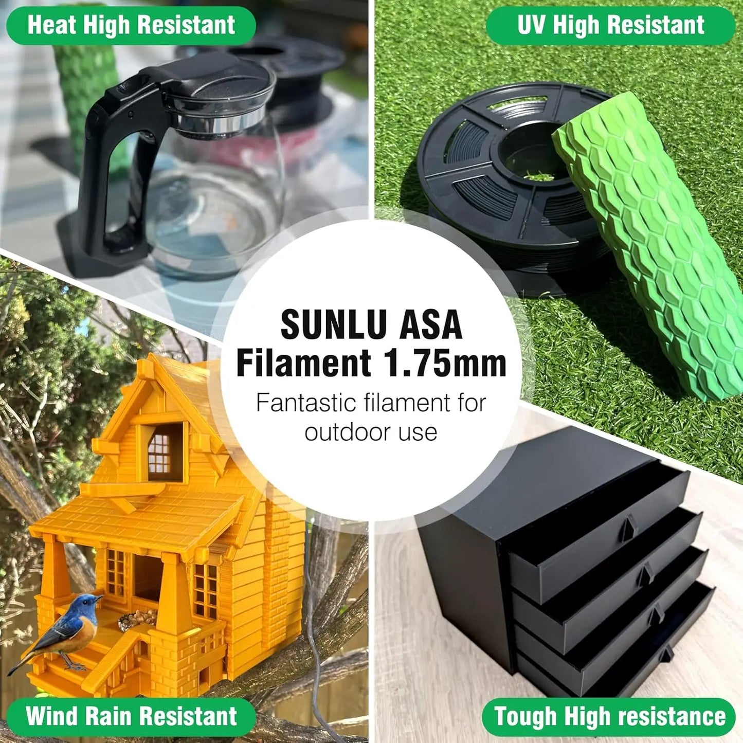 SUNLU 1KG ASA Filament 1.75mm, UV/Rain/Heat Resistant Tough 3D Printer Filament for Printing Outdoor Functional Mechanical Parts