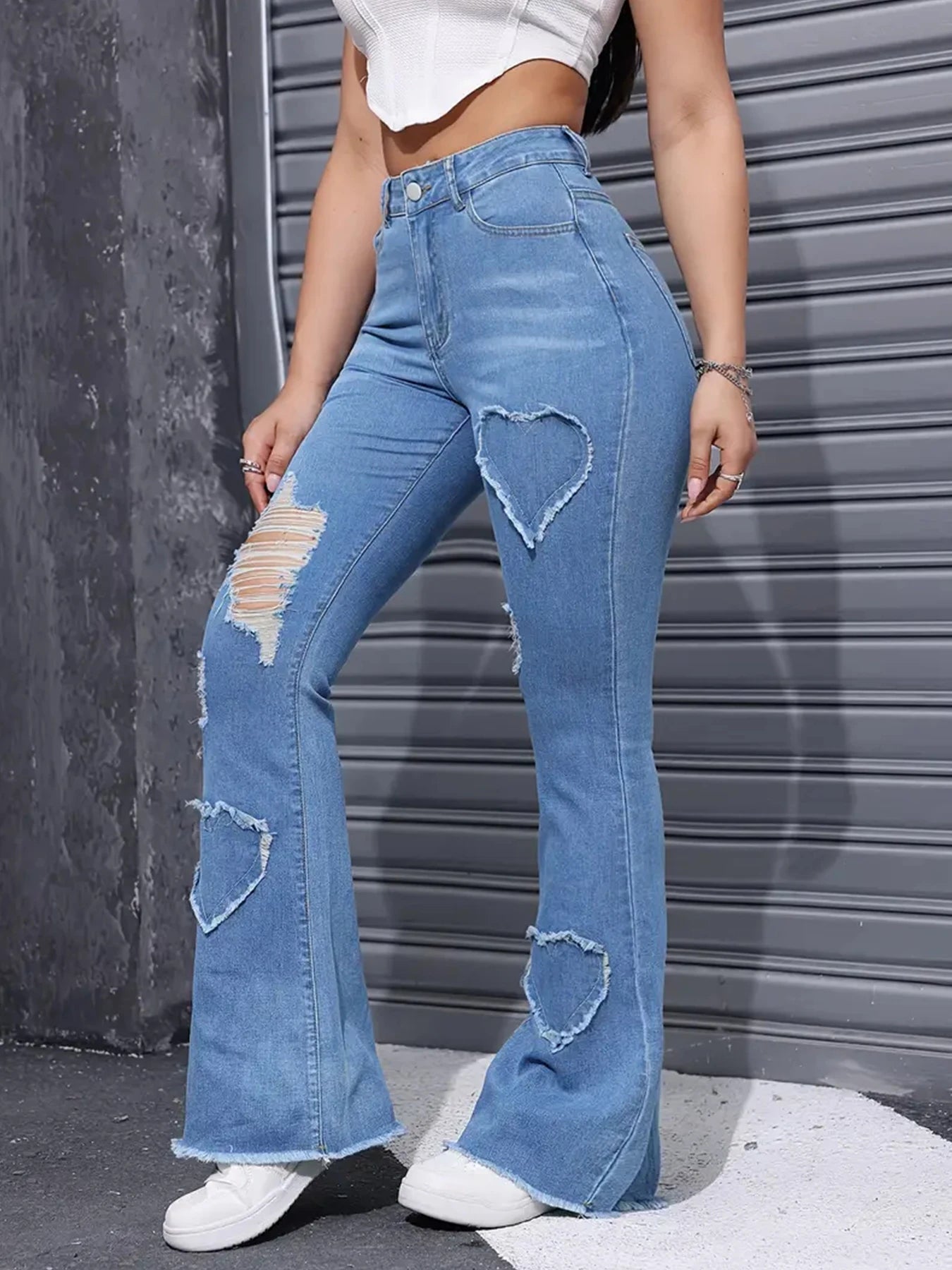 2025 Women's New Distressed Jeans, Embroidered Patch Fabric, High Elasticity, Fashionable and Versatile, Comfortable Denim for Women