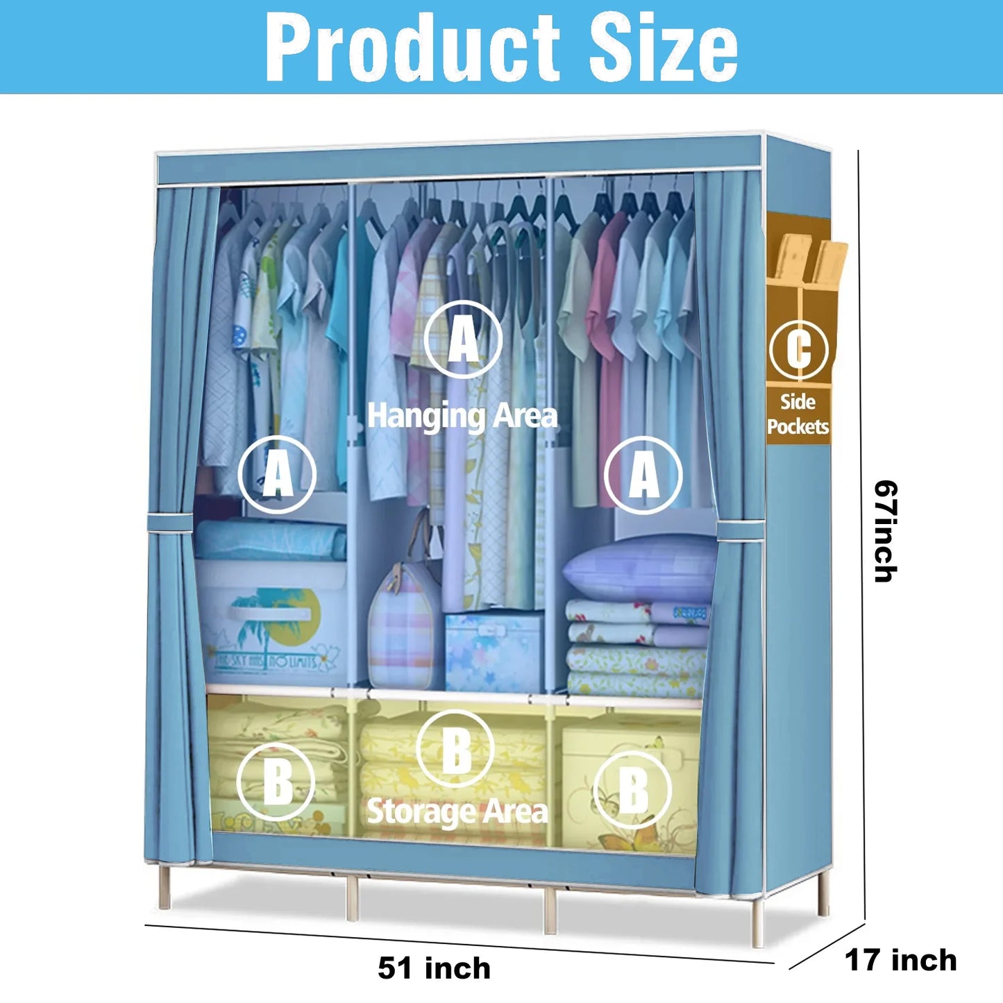 Folded Closet Wardrobe Organizer Storage Rack Dustproof Nonwoven Fabric