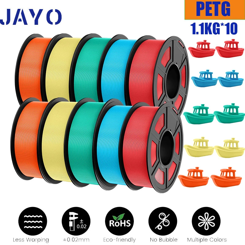 JAYO 10Rolls petg Filament 175mm 3d printing no bubbles no drawing smooth multiple colors optional for 3D printing 1.1kg/1roll