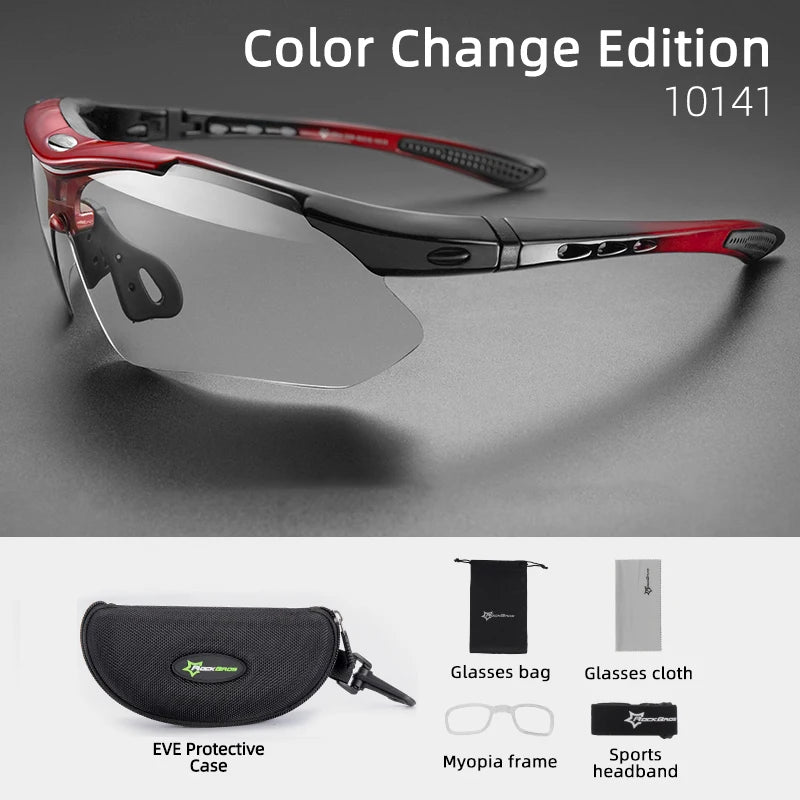 ROCKBROS Cycling Photochromic Glasses UV400 Protection Sunglasses Lightweight Bicycle Glasses Men Women Outdoor Sports Glasses