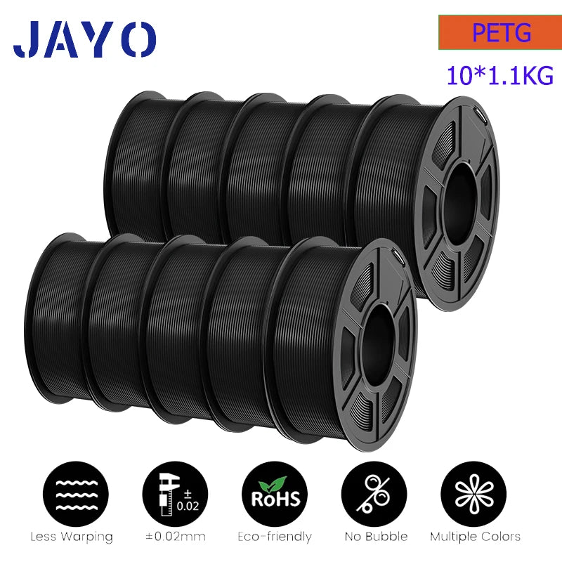 JAYO 10Rolls petg Filament 175mm 3d printing no bubbles no drawing smooth multiple colors optional for 3D printing 1.1kg/1roll