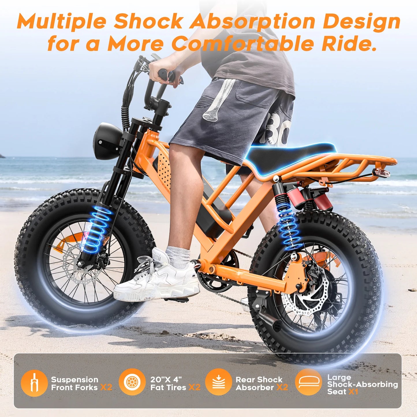 Spacewalk M7 Electric Bike for Adults 750W Electric Bicycle 48V 15AH E Bike 20" Fat Tire Mountain 24.9mph 4X Suspension Ebike