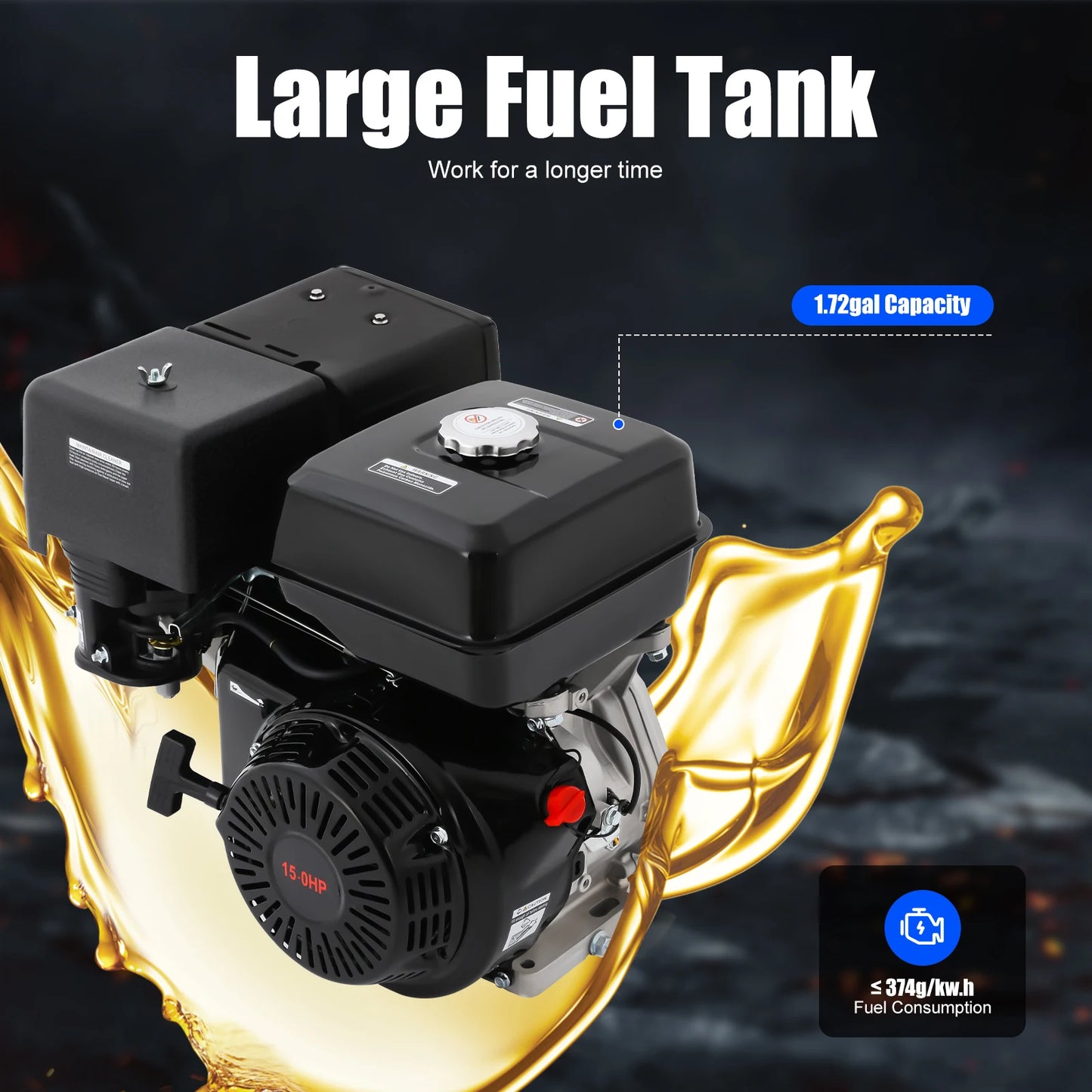 Black 420CC 4-Stroke 15HP Gasoline Motor Engine Single Cylinder Motor Air Cooling System
