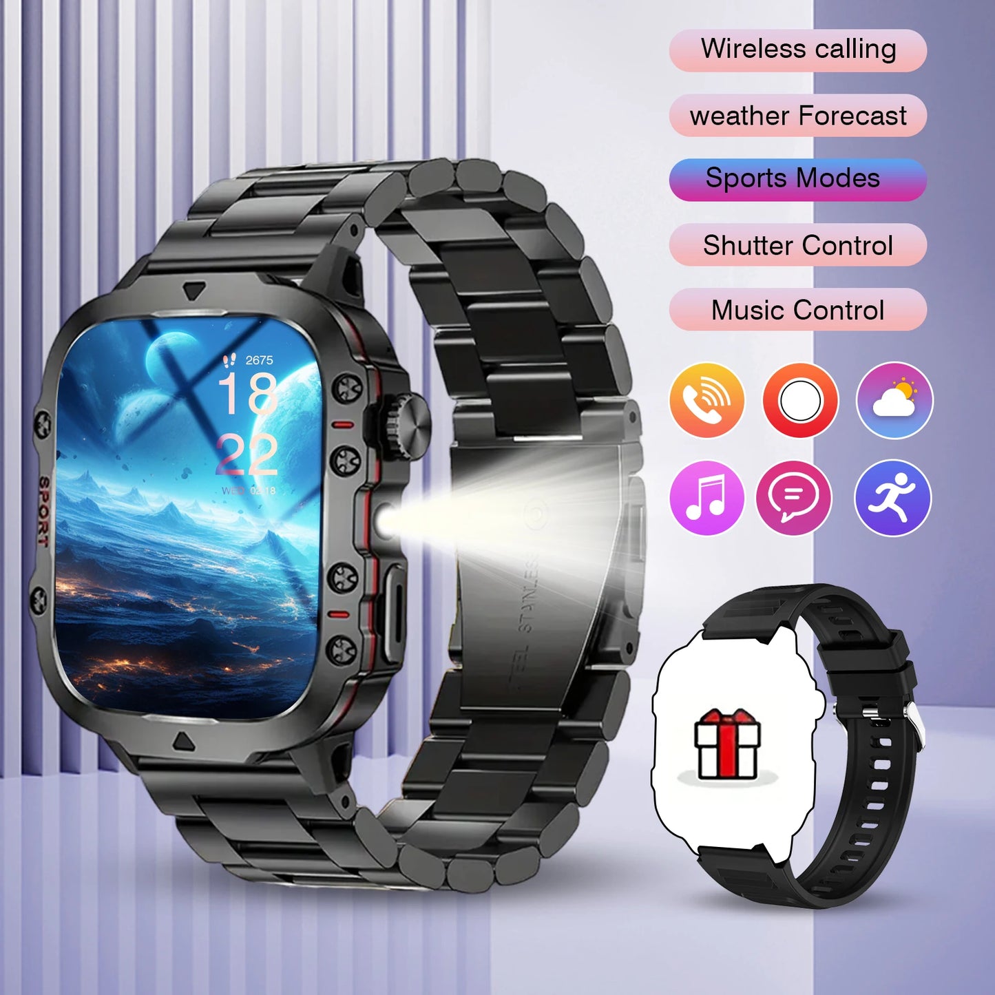 Smart watch, Bluetooth call, message reminder, two straps optional, suitable for iPhone/Android phone
