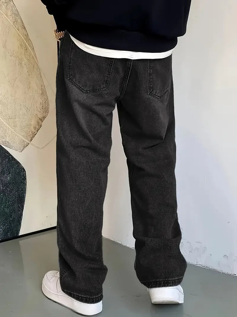 Mens' Fashionable Light Blue Straight Leg Jeans - Loose Fit, Casual Trend, Hip-Hop Street Dance Inspired, Skateboard Cycling Spo