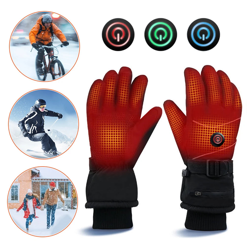 Heated Gloves Touch Screen Heating Thermal Gloves 3 Heat Levels DC Rechargeable Winter Waterproof Windproof Ski Gloves