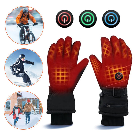Heated Gloves Touch Screen Heating Thermal Gloves 3 Heat Levels DC Rechargeable Winter Waterproof Windproof Ski Gloves