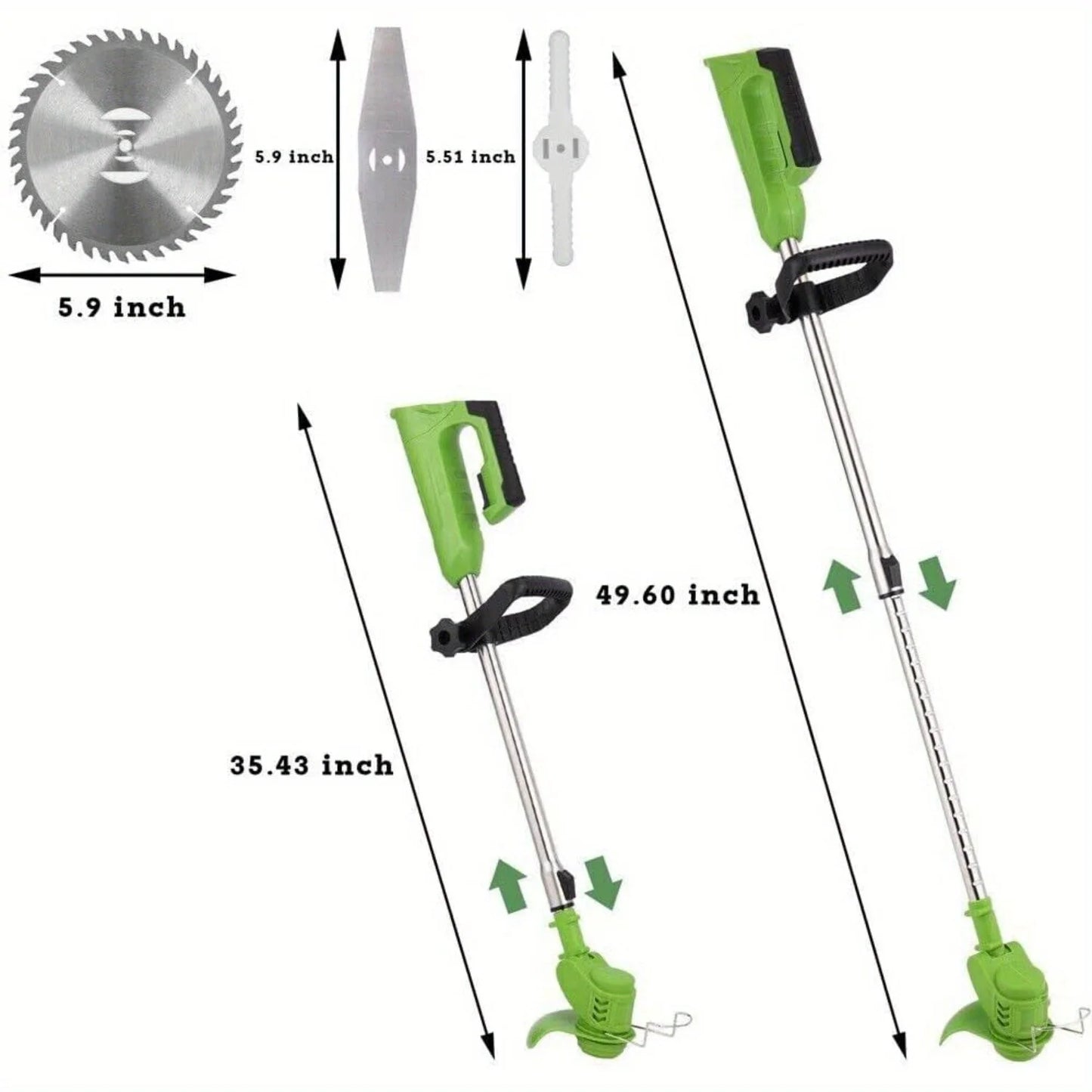 Weed Wacker Battery Operated, 600W Cordless Grass Trimmer 51" Height Adjustable Brush Cutter with 8 Blades and 2 * 24V Batteries