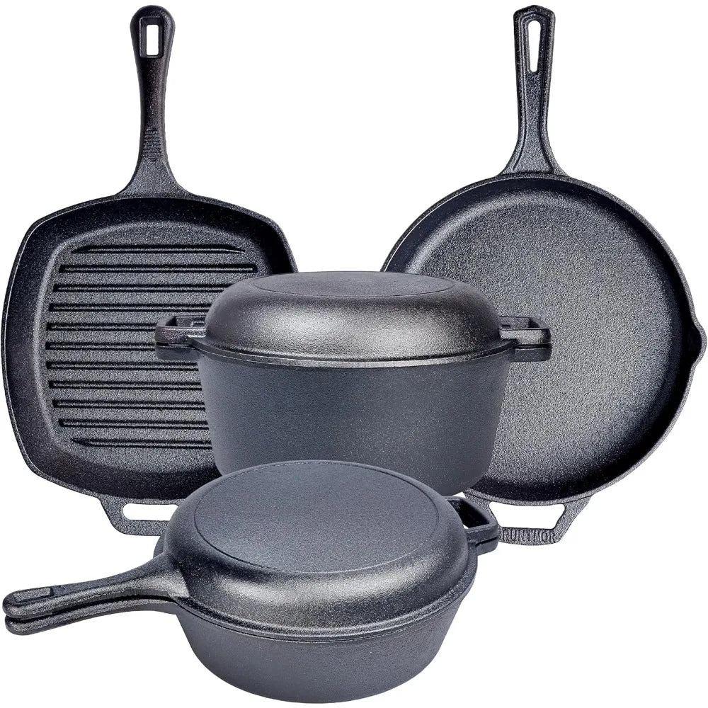 Pan Cooking Set - Cast iron skillet and square baking pan with lid - Outdoor camping cookware