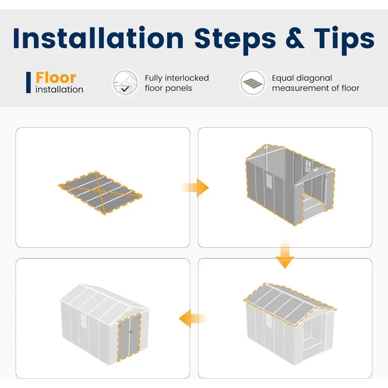8x10 FT Outdoor Resin Storage Shed with Floor and Lockable Door for Garden Tools and Bikes
