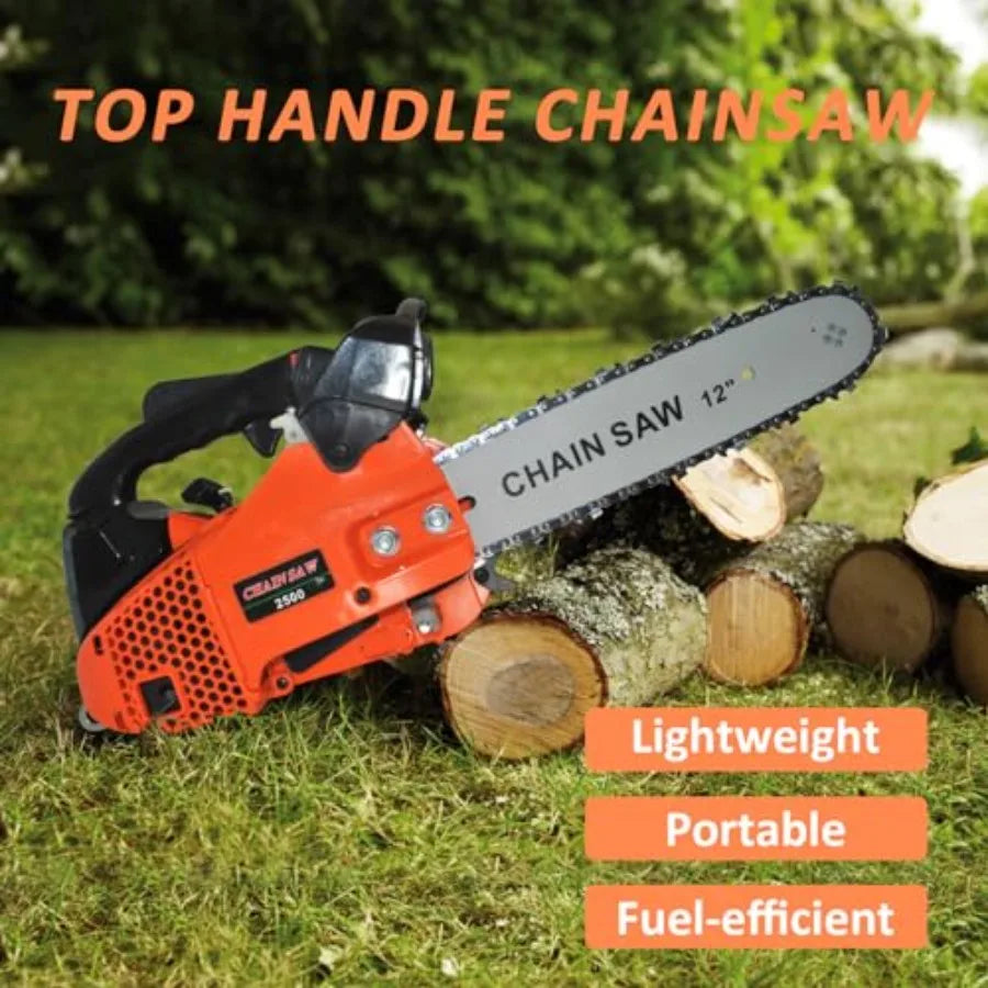 26cc Gas Chainsaw 2-Cycle Top Handle Petrol Handheld Cordless Chain Saw 12 Inch Professional Power Chain Saws for Tree Felling