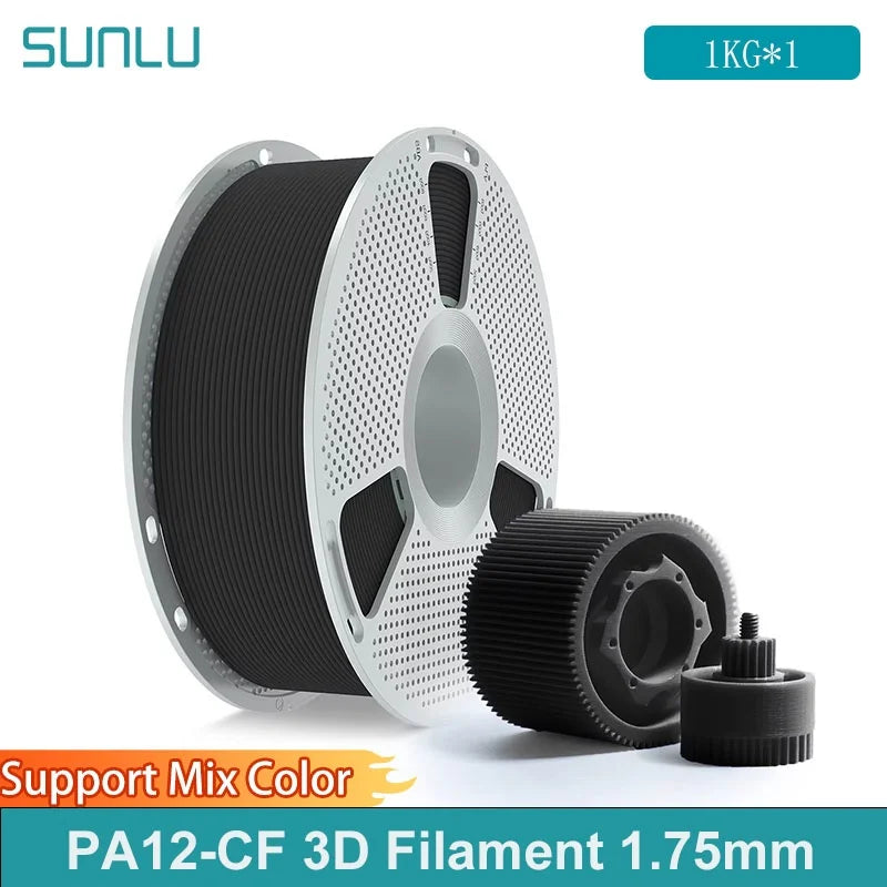 SUNLU PA12-CF 3D Filament 1.75mm Carbon Fiber-Textured Nylon Filament for Industrial Parts&3D Printer ,0.5KG/1KG Spool