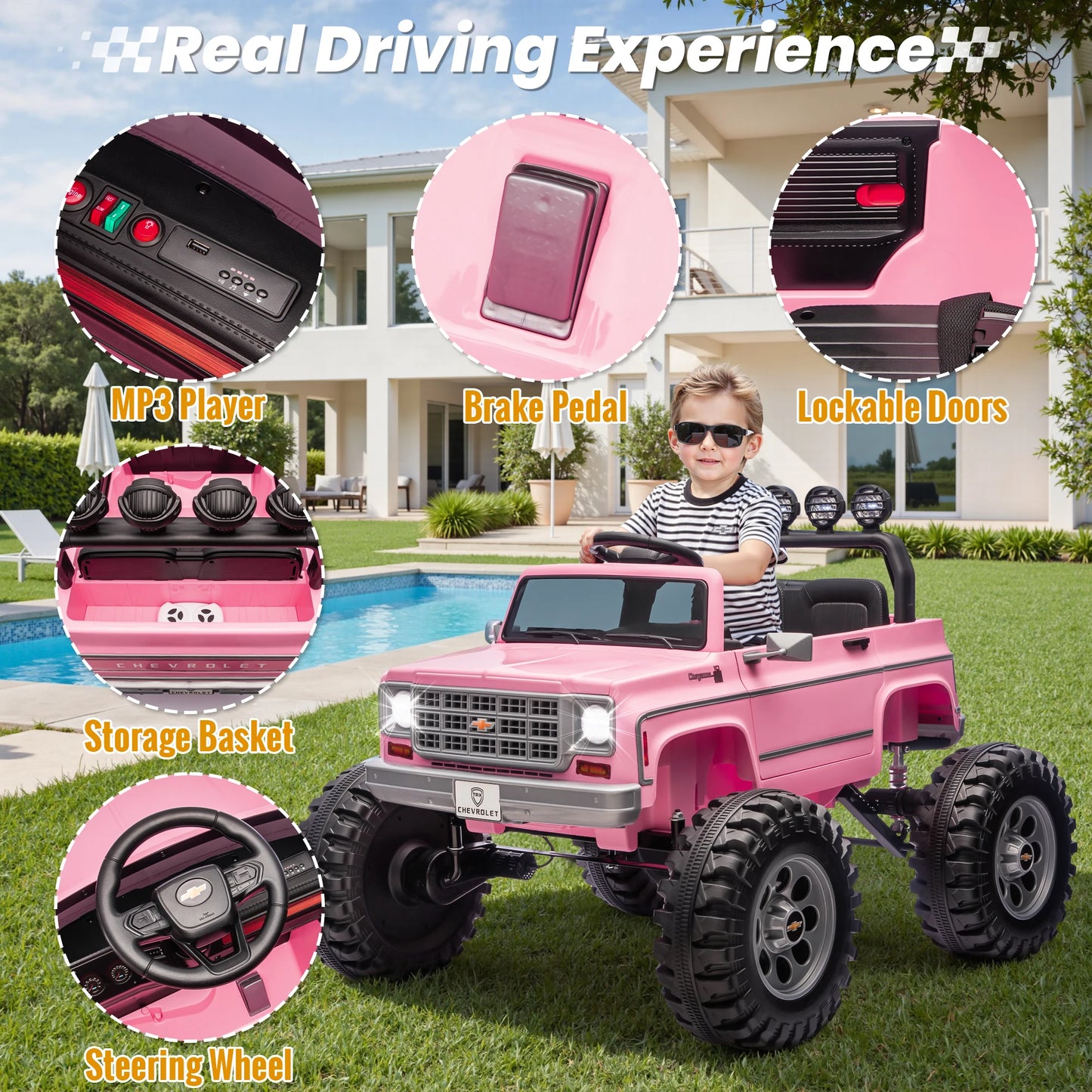 24V Ride on Car, Licensed Chevrolet Cheyenne Truck w/4X200W Motor, Remote Control, Decoration Streamer, 24 Volt Ride on Toys Pow
