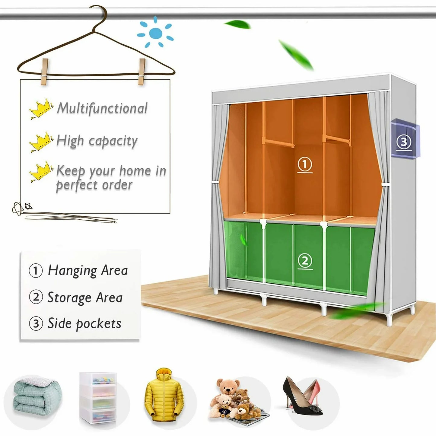 Folded Closet Wardrobe Organizer Storage Rack Dustproof Nonwoven Fabric