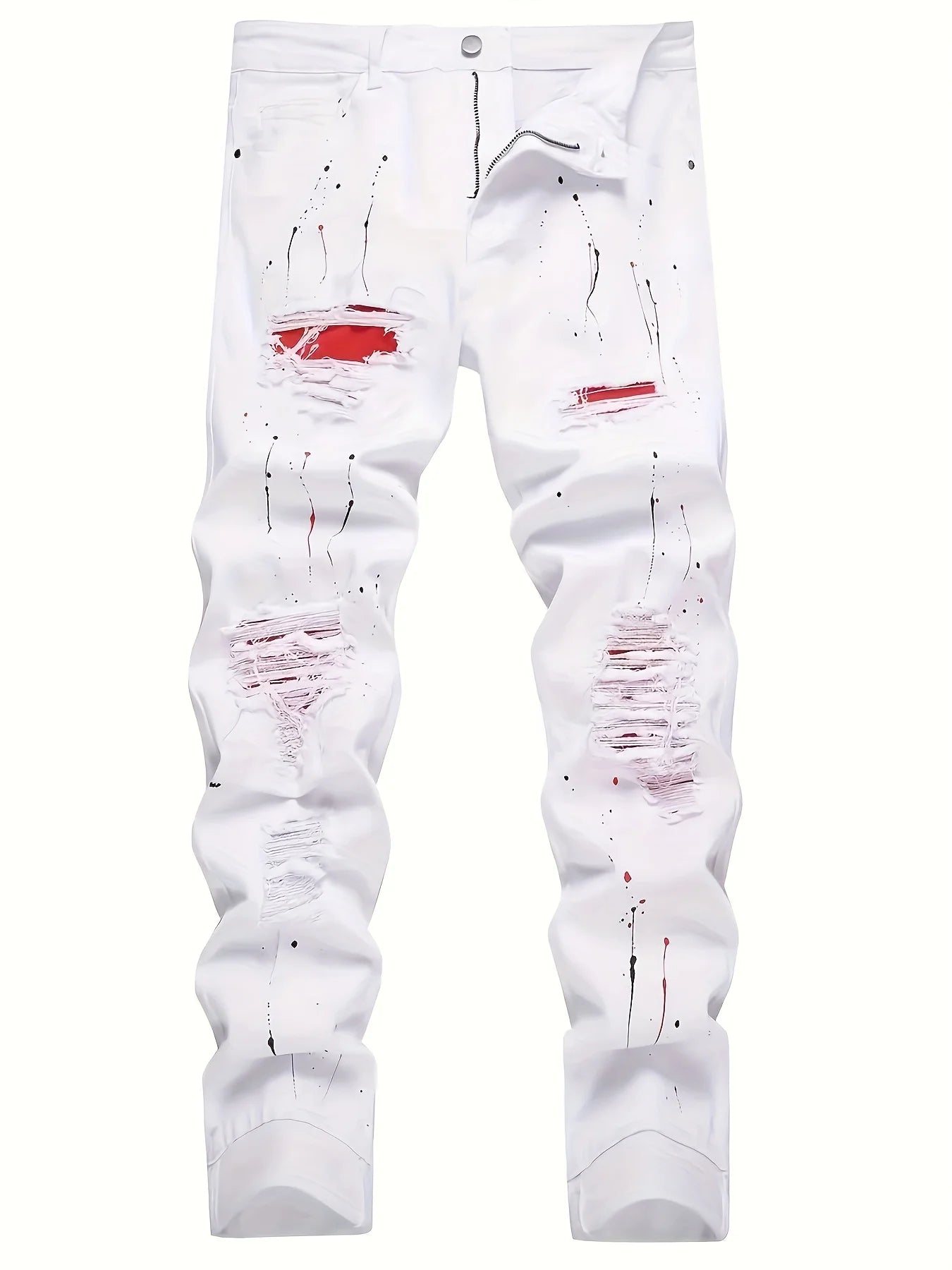 Men's jeans blue patch tear elastic regular black jeans pants