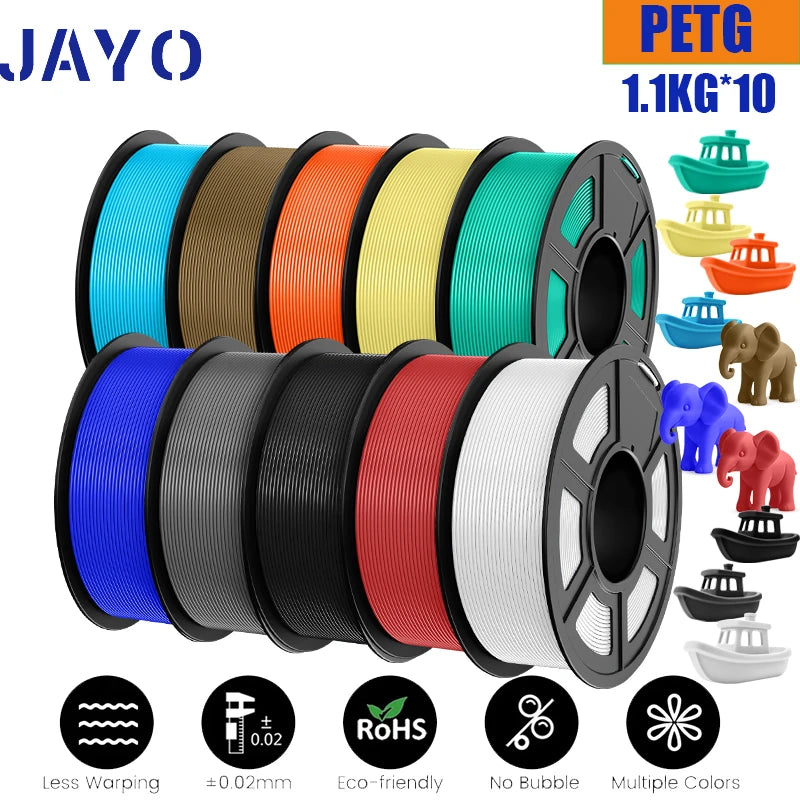 JAYO 10Rolls petg Filament 175mm 3d printing no bubbles no drawing smooth multiple colors optional for 3D printing 1.1kg/1roll