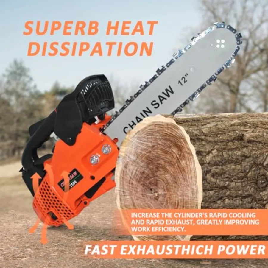 26cc Gas Chainsaw 2-Cycle Top Handle Petrol Handheld Cordless Chain Saw 12 Inch Professional Power Chain Saws for Tree Felling