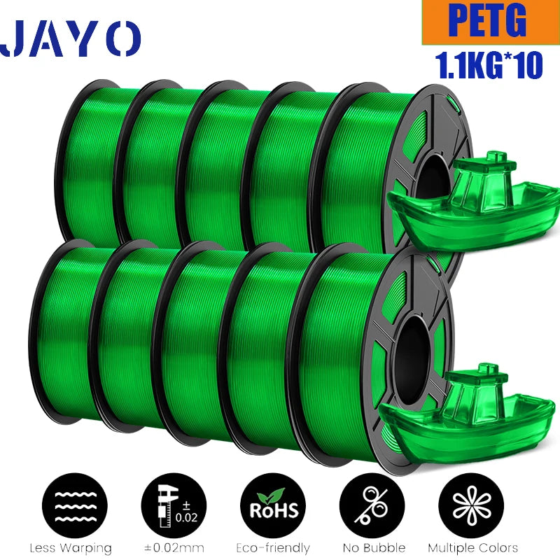 JAYO 10Rolls petg Filament 175mm 3d printing no bubbles no drawing smooth multiple colors optional for 3D printing 1.1kg/1roll